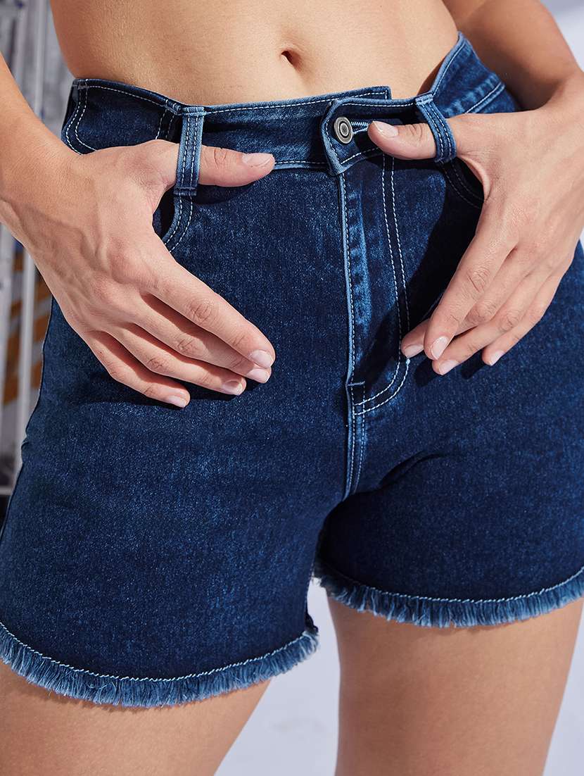 women blue denim denim shorts short - 22472429 -  Standard Image - 1