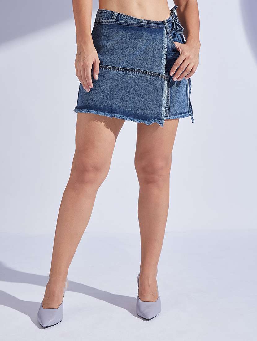 women blue denim denim shorts short