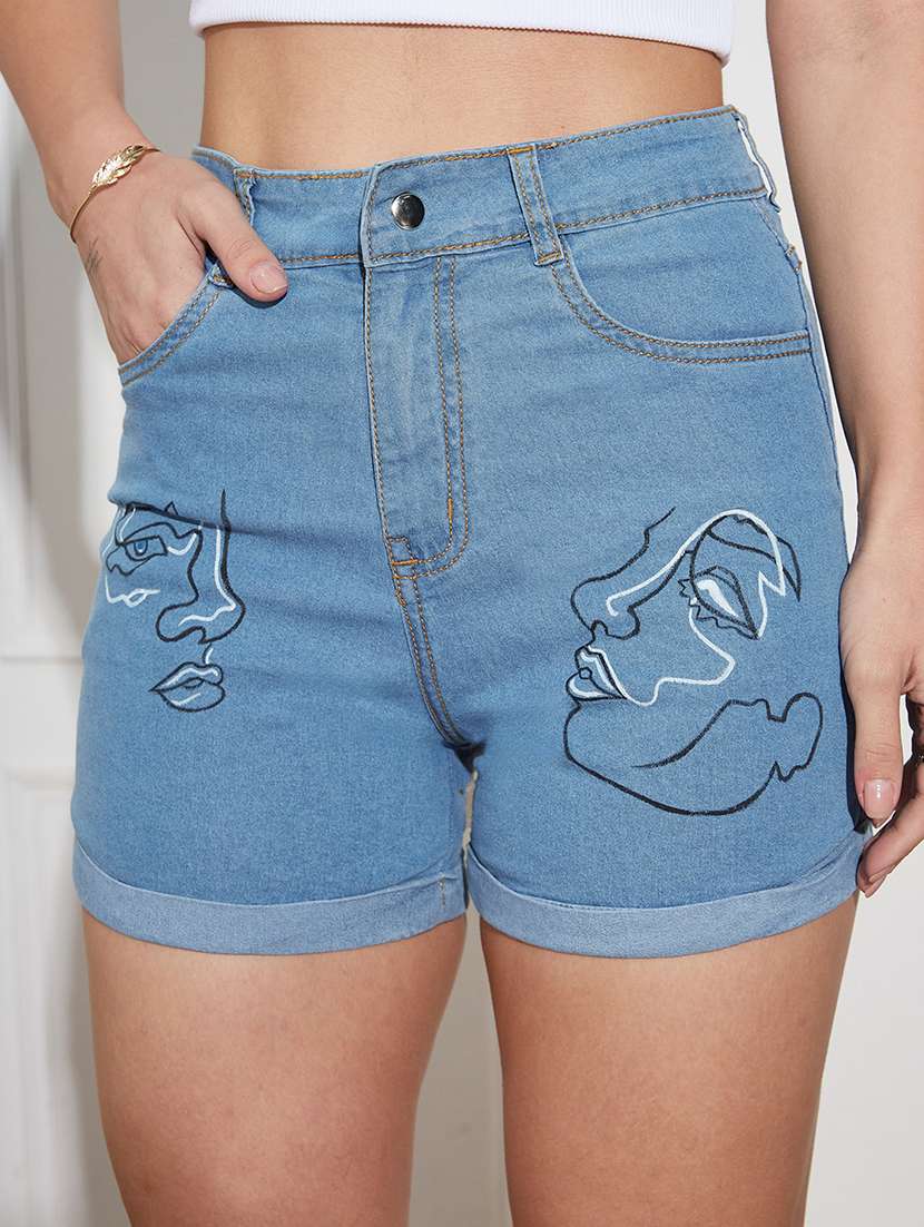 women blue denim denim shorts short - 22472432 -  Standard Image - 1