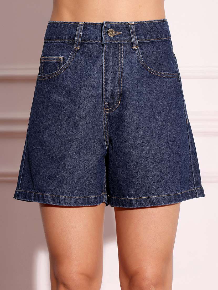 Women Solid High Rise Denim Shorts - 22472436 -  Standard Image - 1