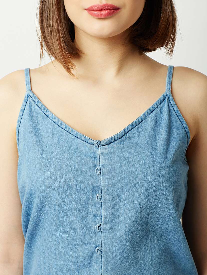 Women Solid Blue Denim Regular Top - 22472467 -  Standard Image - 1