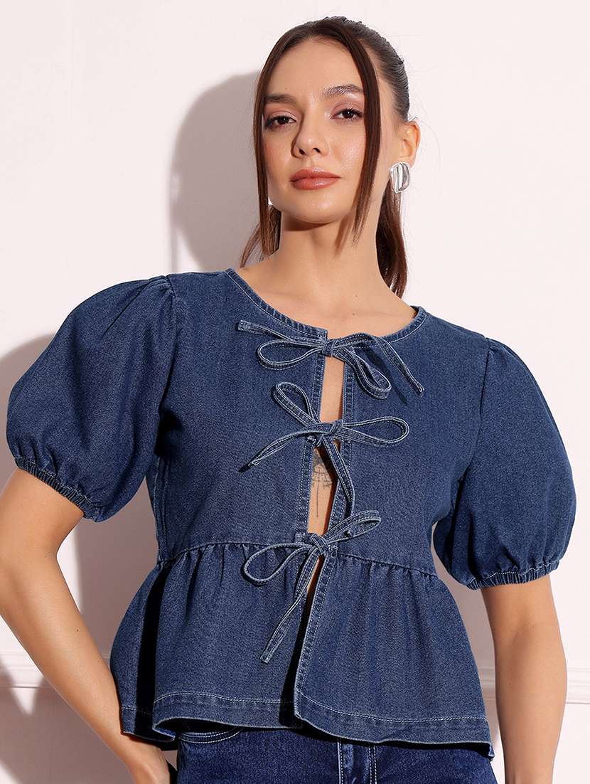 Women Solid Blue Denim Regular Top - 22472472 -  Standard Image - 1