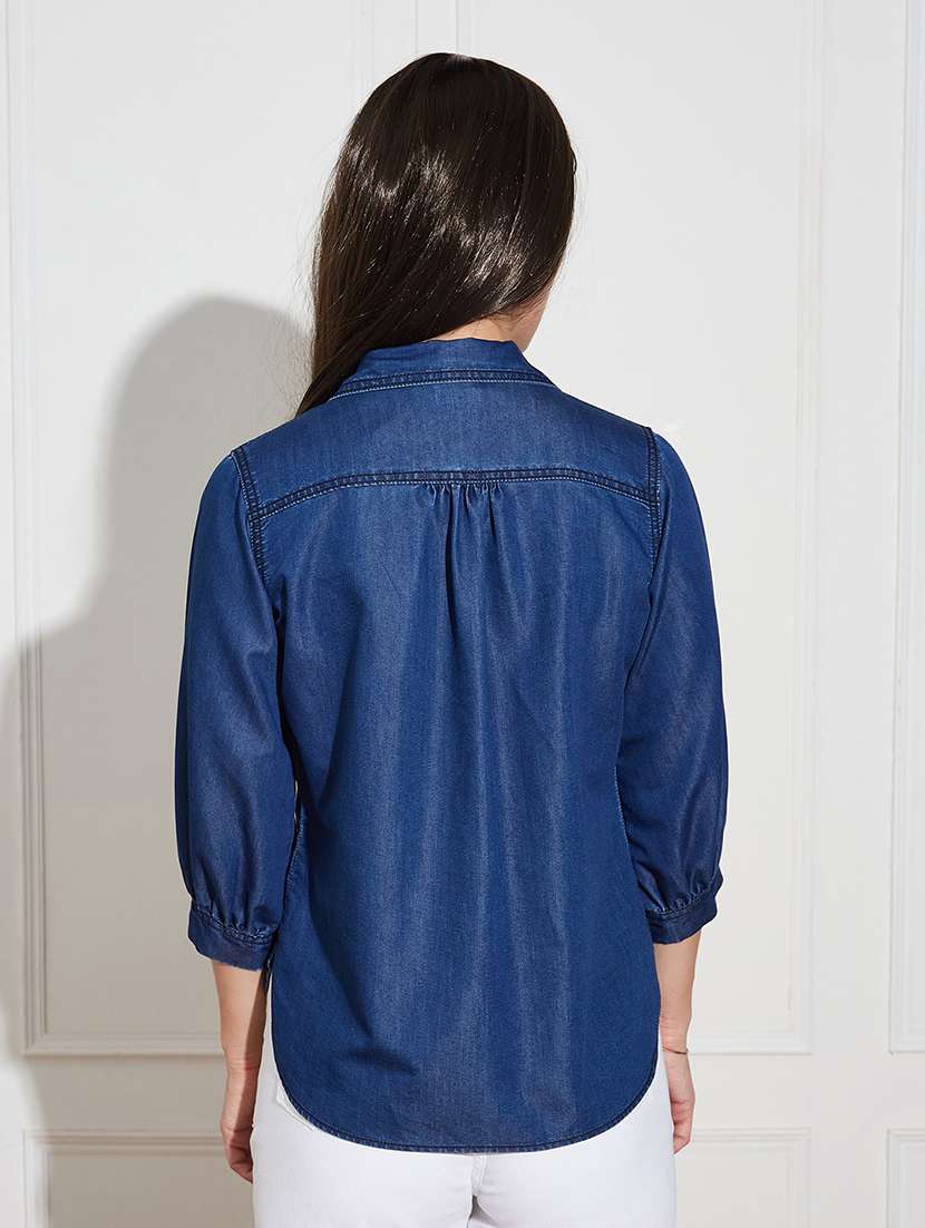 women solid  blue denim regular top - 22472473 -  Standard Image - 4