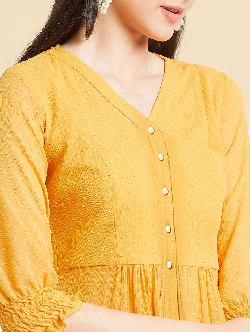 women solid yellow chiffon regular top - 22472476 -  Standard Image - 1