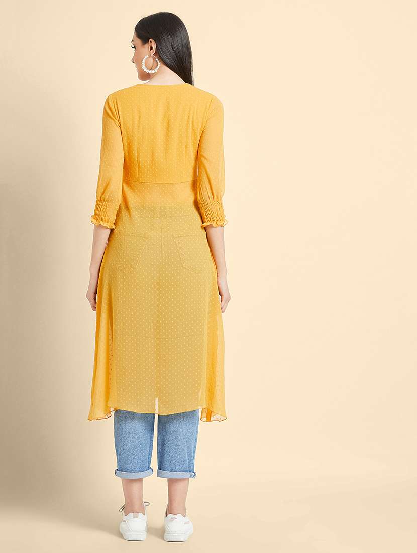 women solid yellow chiffon regular top - 22472476 -  Standard Image - 4