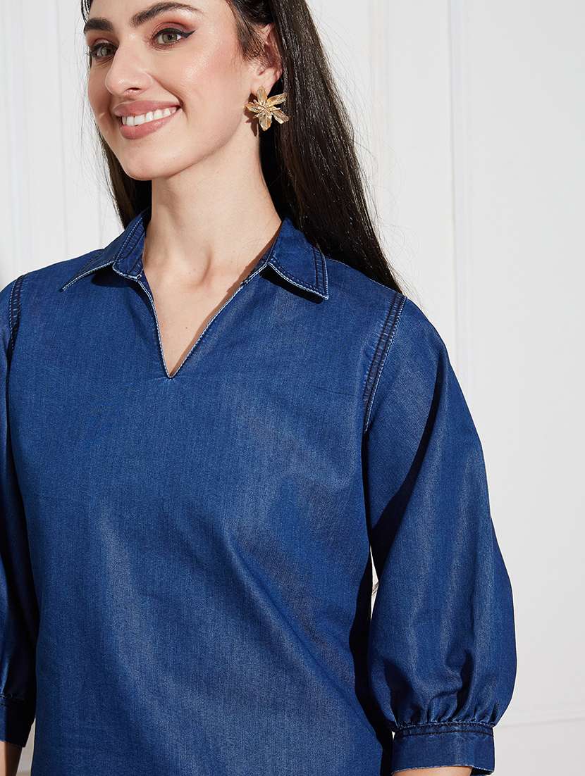 women blue denim regular top - 22472483 -  Standard Image - 1