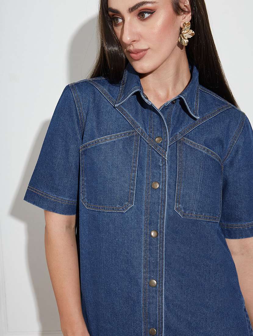 women blue denim regular shirt - 22472488 -  Standard Image - 1
