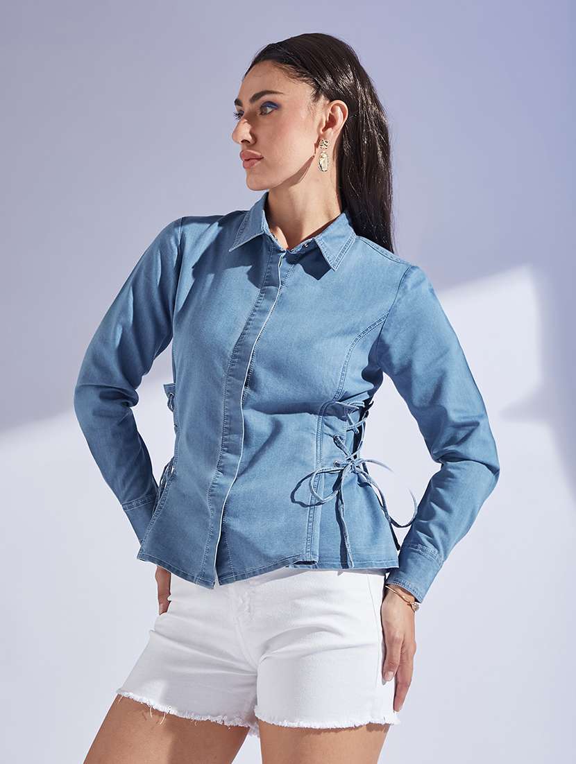 women solid long sleeve collared shirt