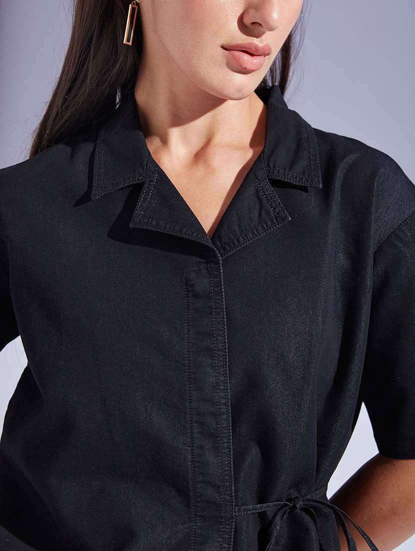 women solid black denim regular shirt - 22472494 -  Standard Image - 1