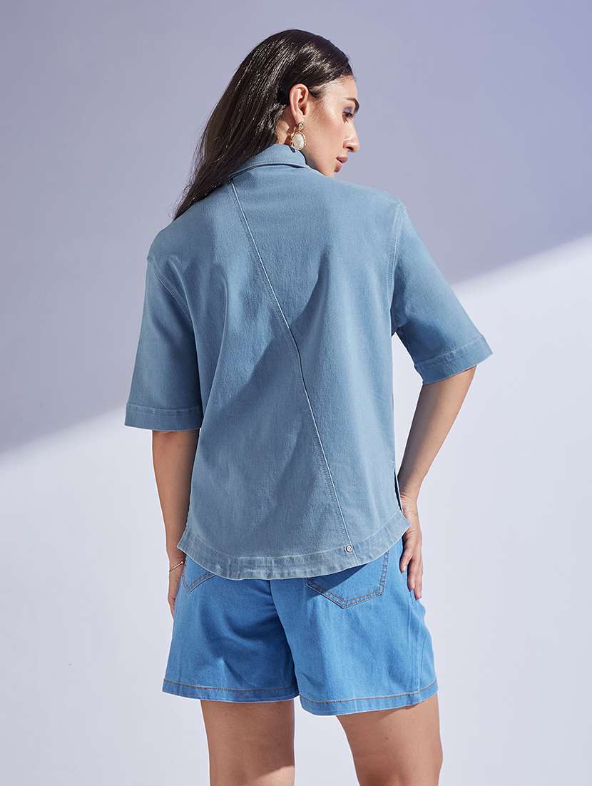 women solid blue denim regular shirt - 22472496 -  Standard Image - 4
