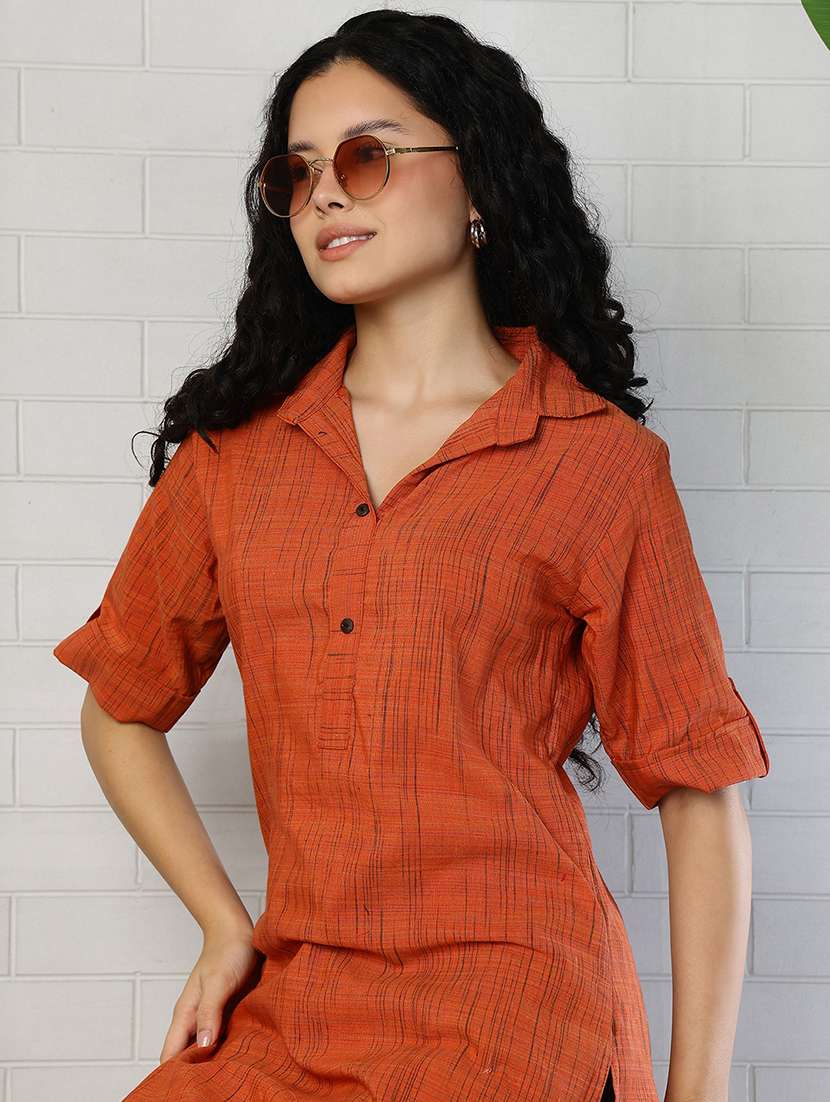 women orange cotton straight kurta - 22472533 -  Standard Image - 1