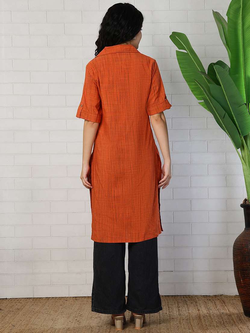 women orange cotton straight kurta - 22472533 -  Standard Image - 4