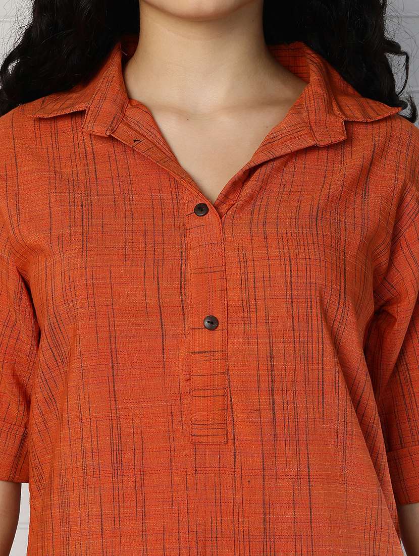 women orange cotton straight kurta - 22472533 -  Standard Image - 6