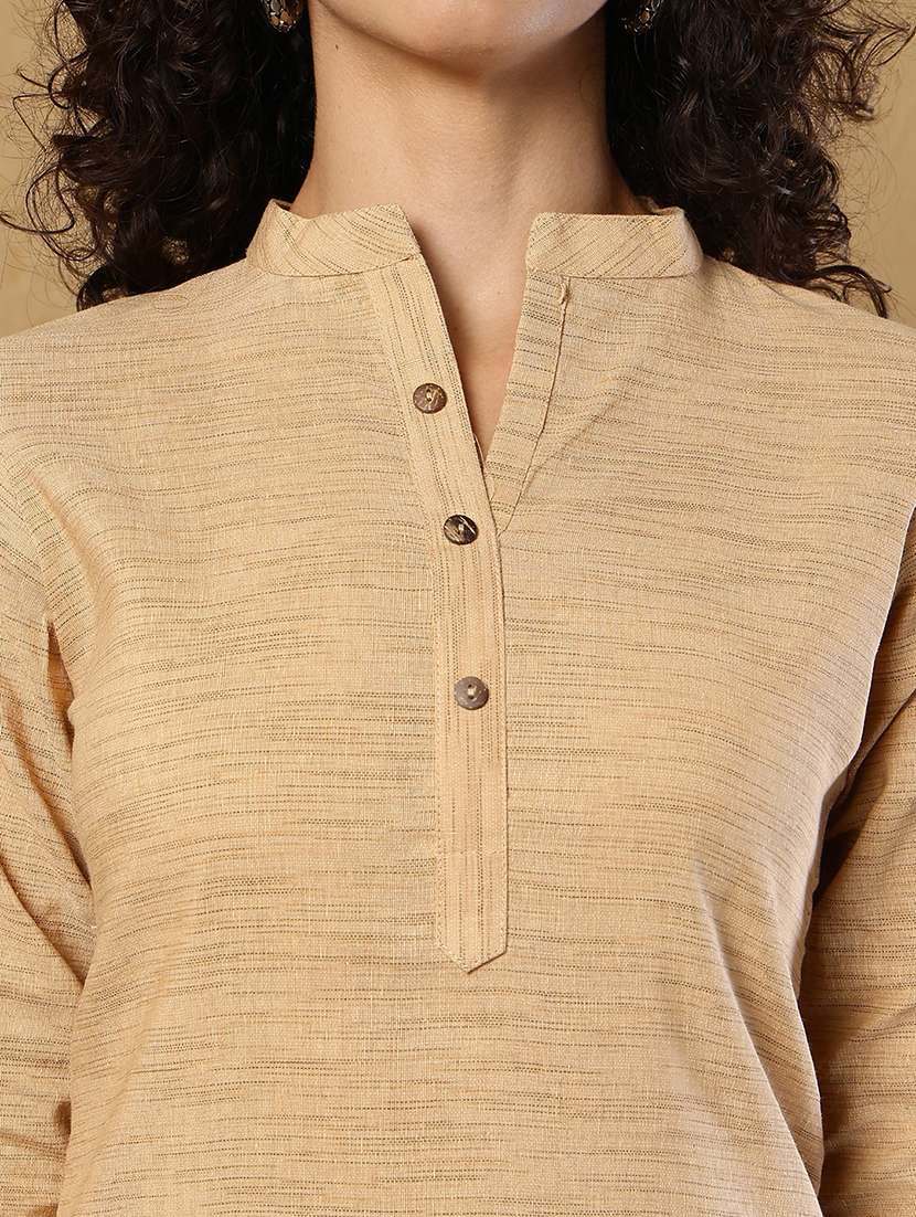 Women Beige Cotton Straight Kurta - 22472534 -  Standard Image - 6