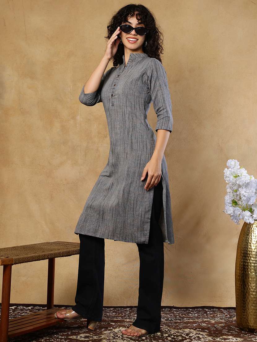 women grey cotton straight kurta