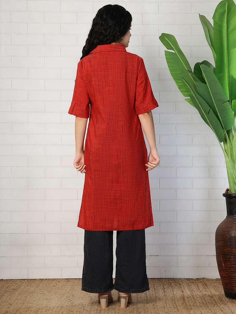 women red cotton straight kurta - 22472536 -  Standard Image - 4