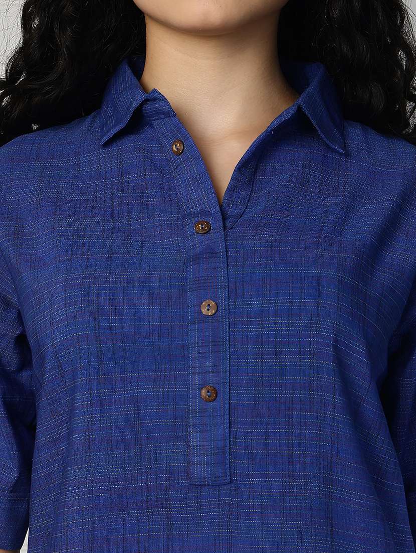 Women Blue Cotton Straight Kurta - 22472537 -  Standard Image - 6