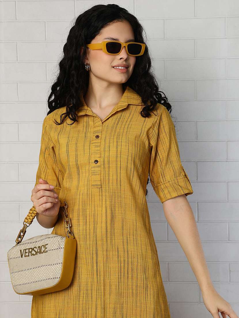 women mustard cotton straight kurta - 22472538 -  Standard Image - 1