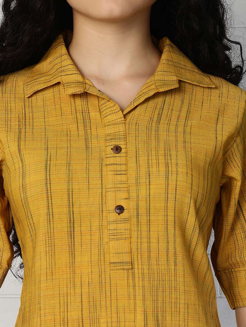 women mustard cotton straight kurta - 22472538 -  Standard Image - 6