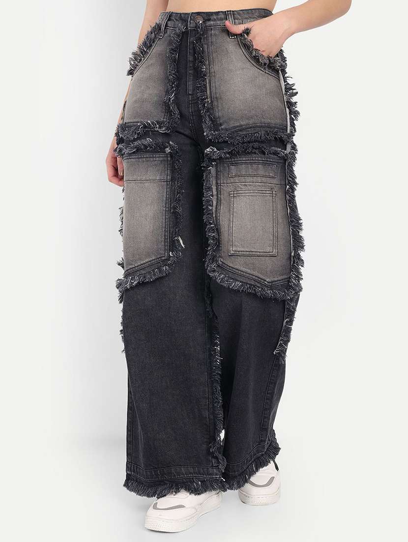 women grey denim jeans