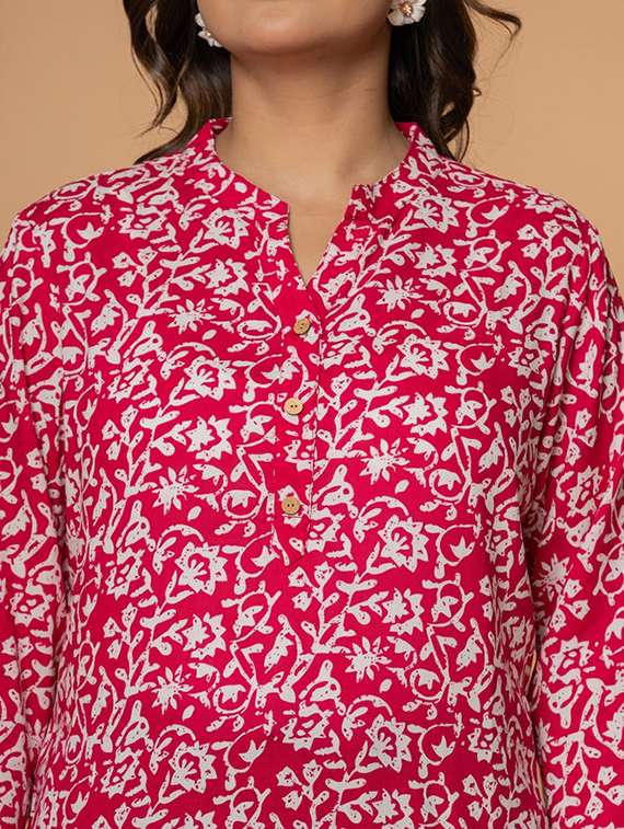 women pink colored cotton a-line kurti - 22472545 -  Standard Image - 1