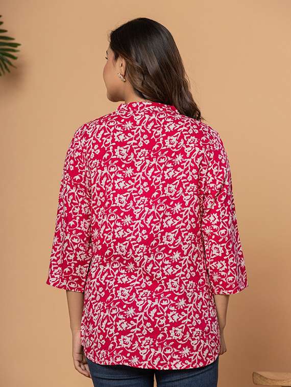 women pink colored cotton a-line kurti - 22472545 -  Standard Image - 4