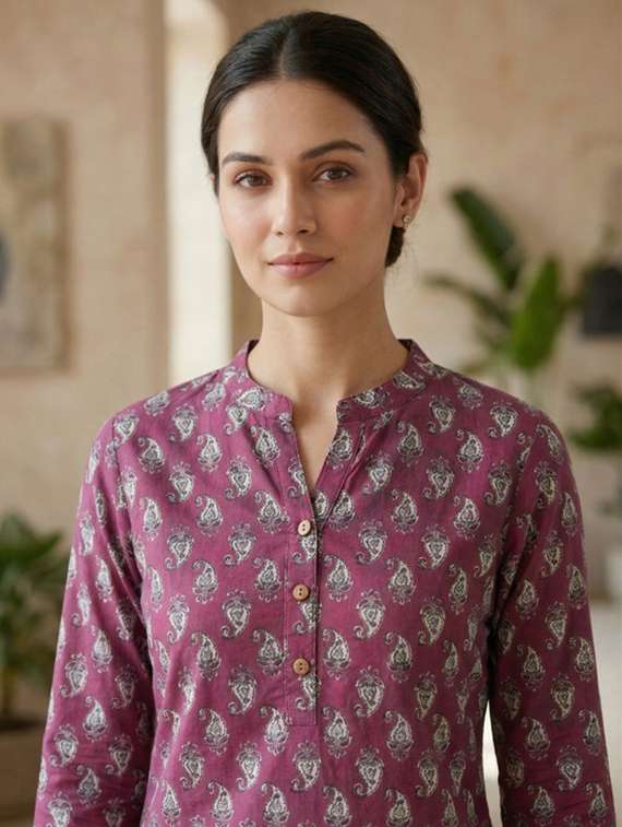 women purple colored cotton a-line kurti - 22472550 -  Standard Image - 1