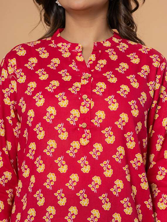 women red colored cotton a-line kurti - 22472551 -  Standard Image - 1