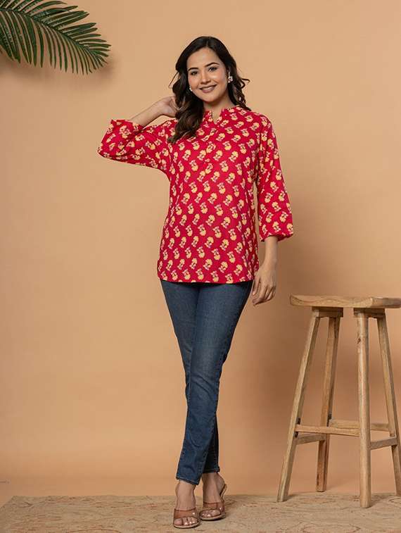 women red colored cotton a-line kurti - 22472551 -  Standard Image - 4