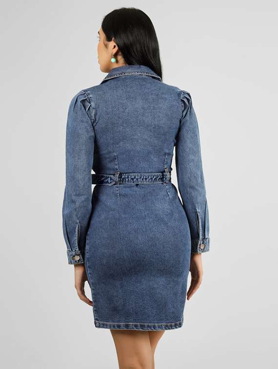 women blue cotton bodycon dress - 22472570 -  Standard Image - 4