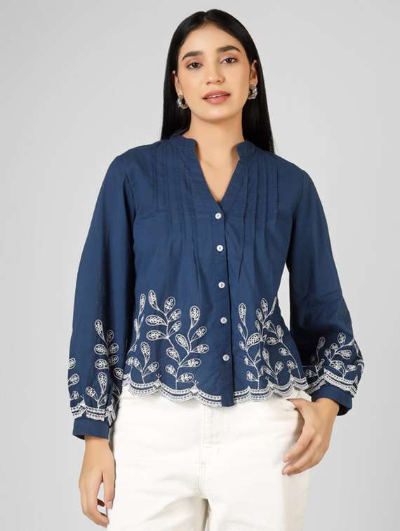 women printed blue cotton crop top - 22472571 -  Standard Image - 1