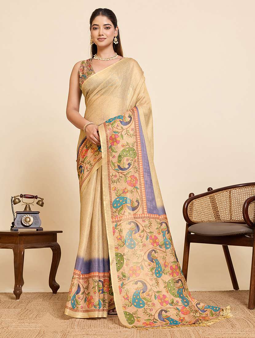 women printed casual wear saree with blouse