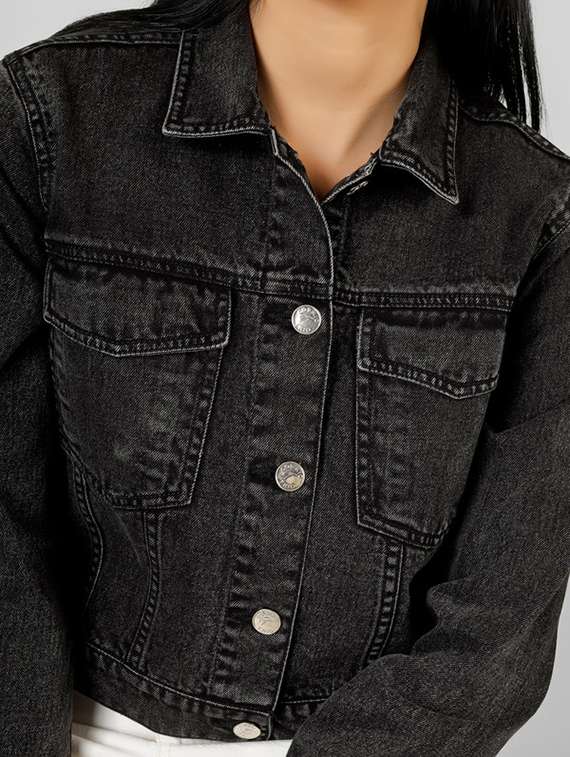 women charcoal denim denim jacket - 22472606 -  Standard Image - 1