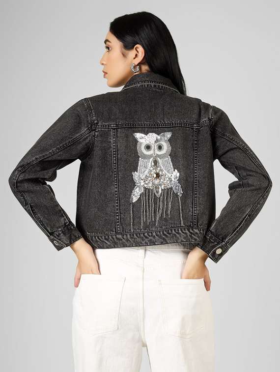 women charcoal denim denim jacket - 22472606 -  Standard Image - 4