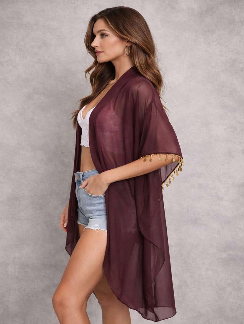 women brown  solid georgette coverup - 22472651 -  Standard Image - 1