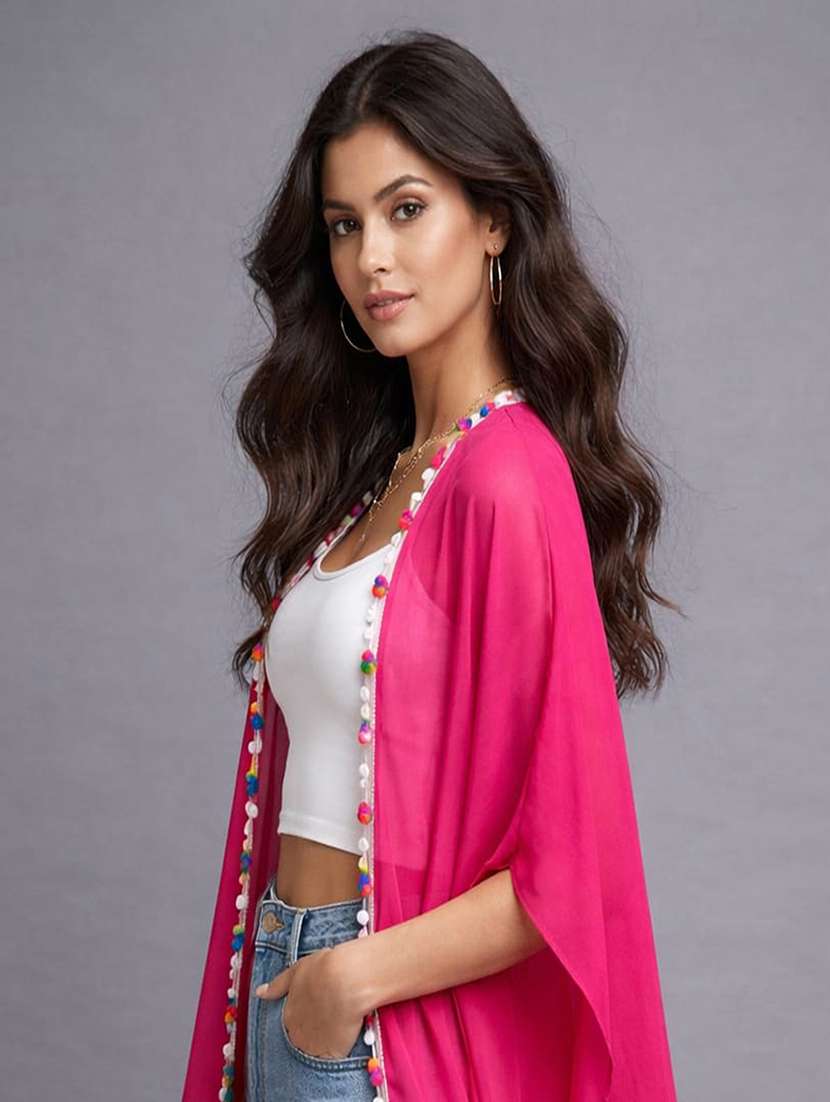 women pink  solid georgette coverup - 22472652 -  Standard Image - 1