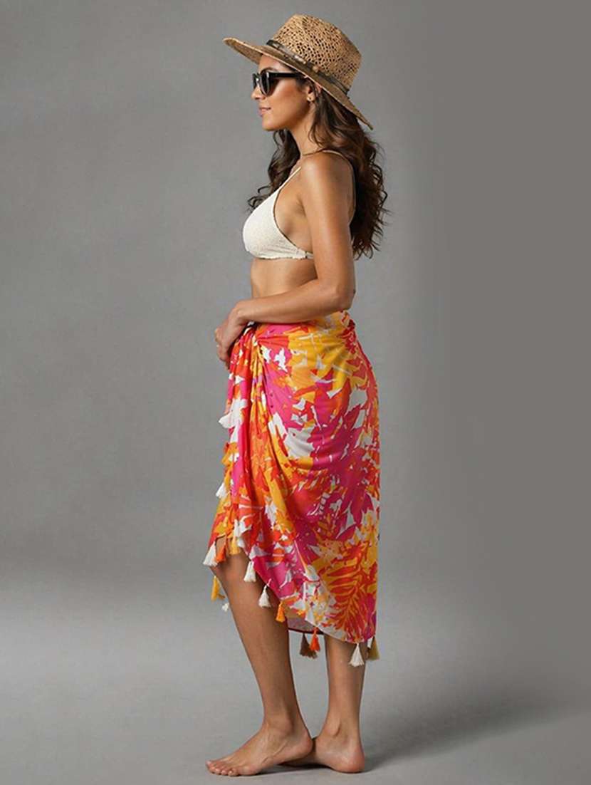 women orange  solid crepe sarong - 22472667 -  Standard Image - 1