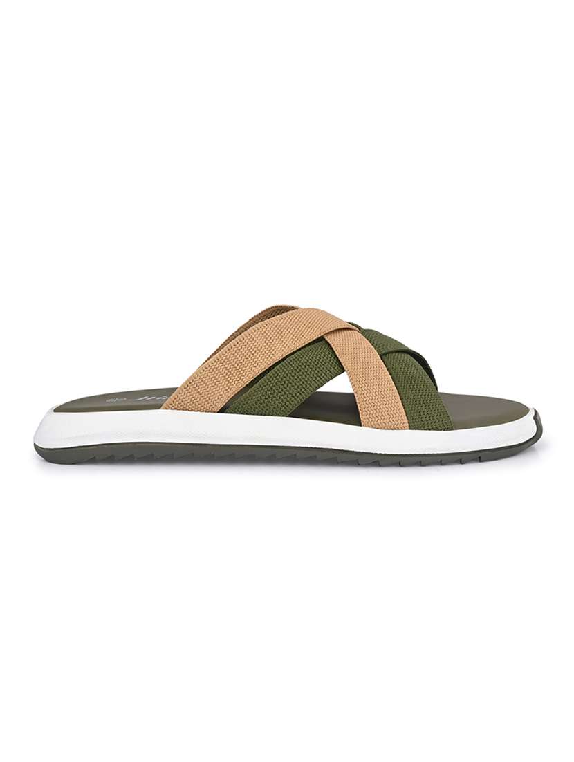 men solid olive slip on slipper - 22472824 -  Standard Image - 1