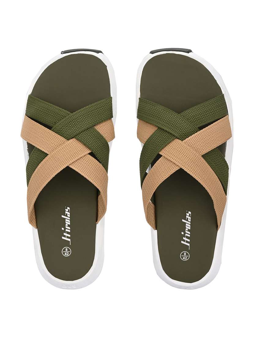 men solid olive slip on slipper - 22472824 -  Standard Image - 4