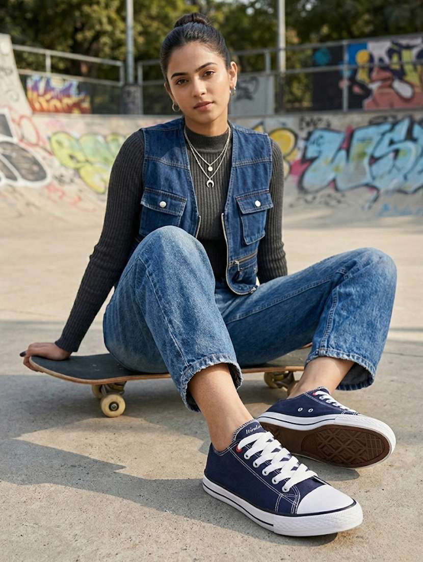 women blue lace-up casual shoe - 22472853 -  Standard Image - 1