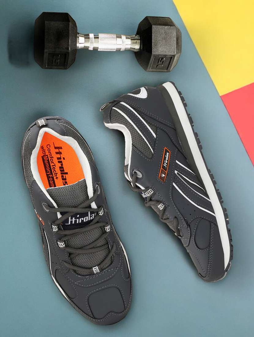 men solid grey lace up shoe