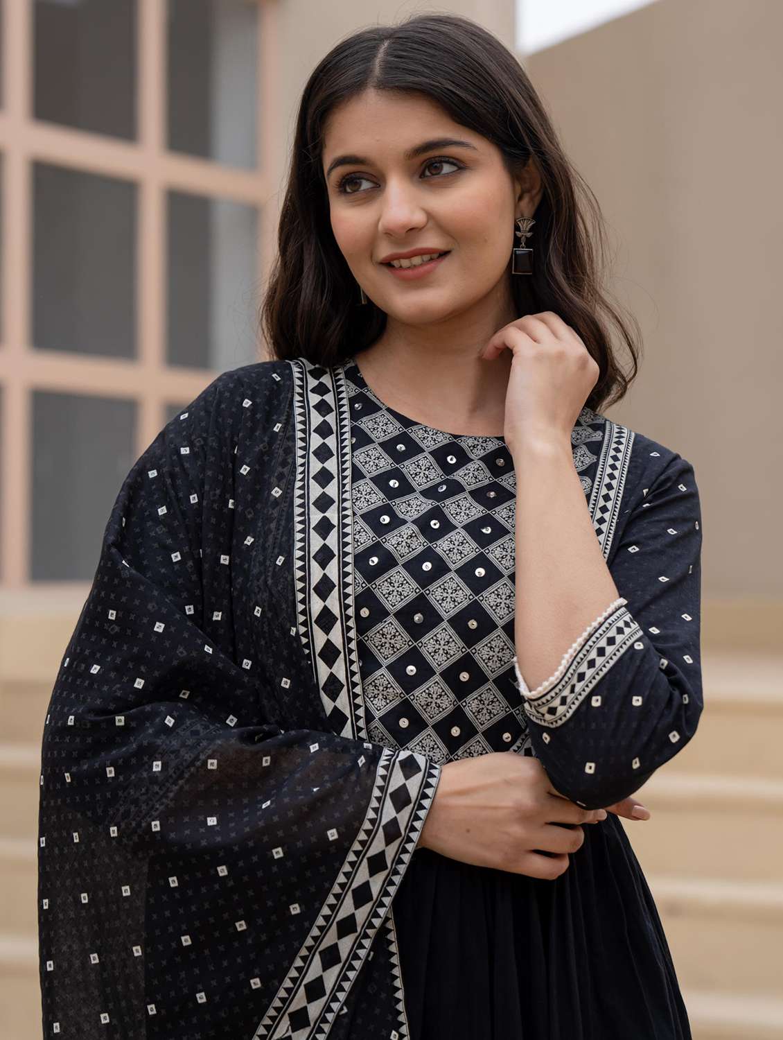 women black cotton fit & flare ethnic dress - 22473072 -  Standard Image - 1
