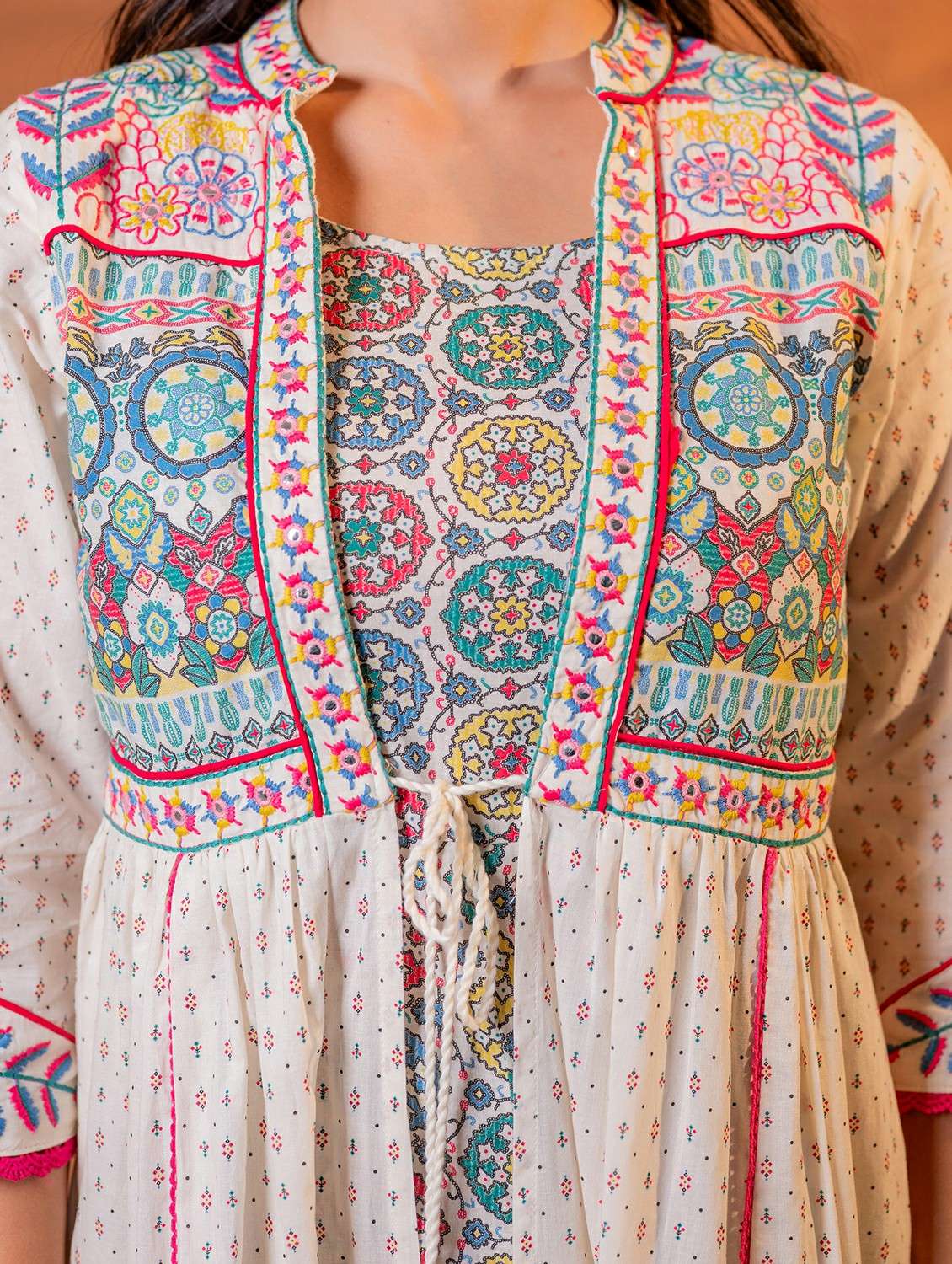women beige cotton fit & flare ethnic dress - 22473084 -  Standard Image - 1