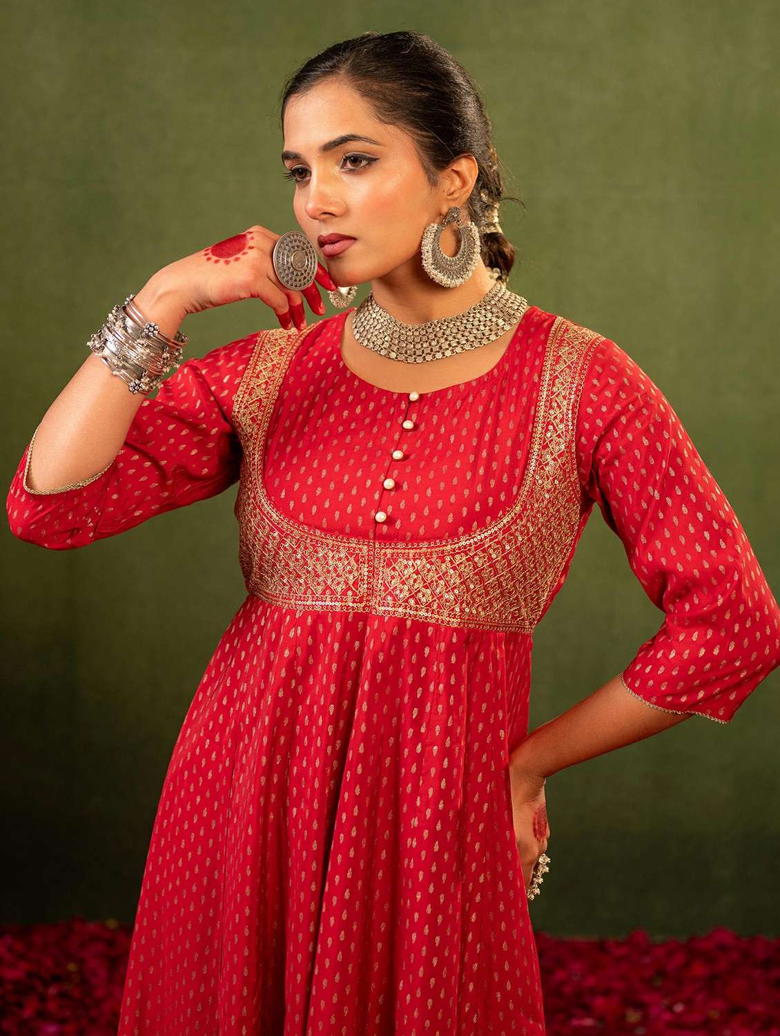 women maroon polyester a-line ethnic dress - 22473099 -  Standard Image - 1