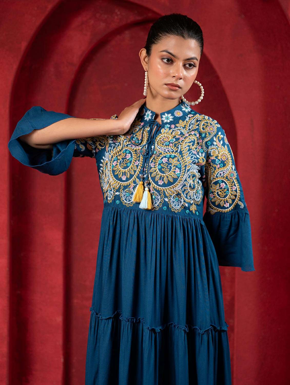 women indigo viscose fit & flare ethnic dress - 22473101 -  Standard Image - 1