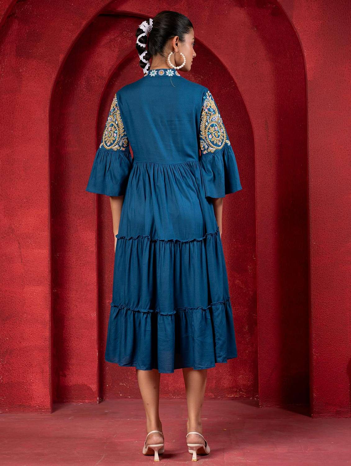 women indigo viscose fit & flare ethnic dress - 22473101 -  Standard Image - 4
