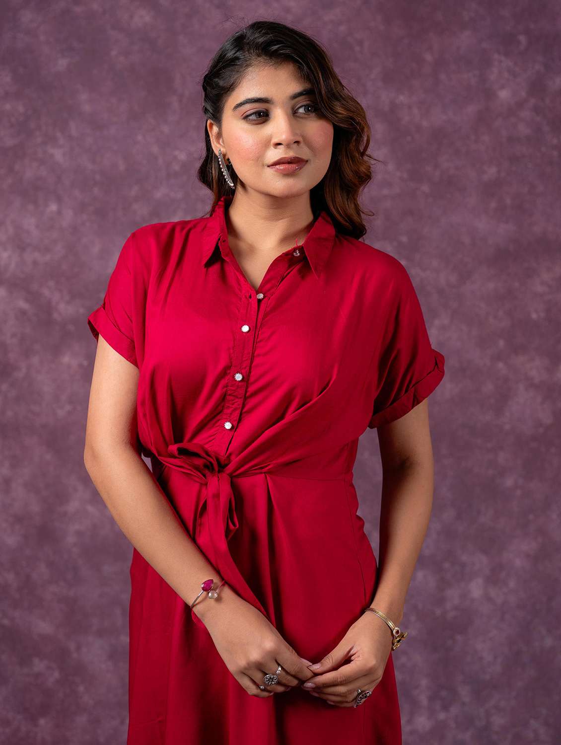 women solid short sleeve a-line dress - 22473107 -  Standard Image - 1