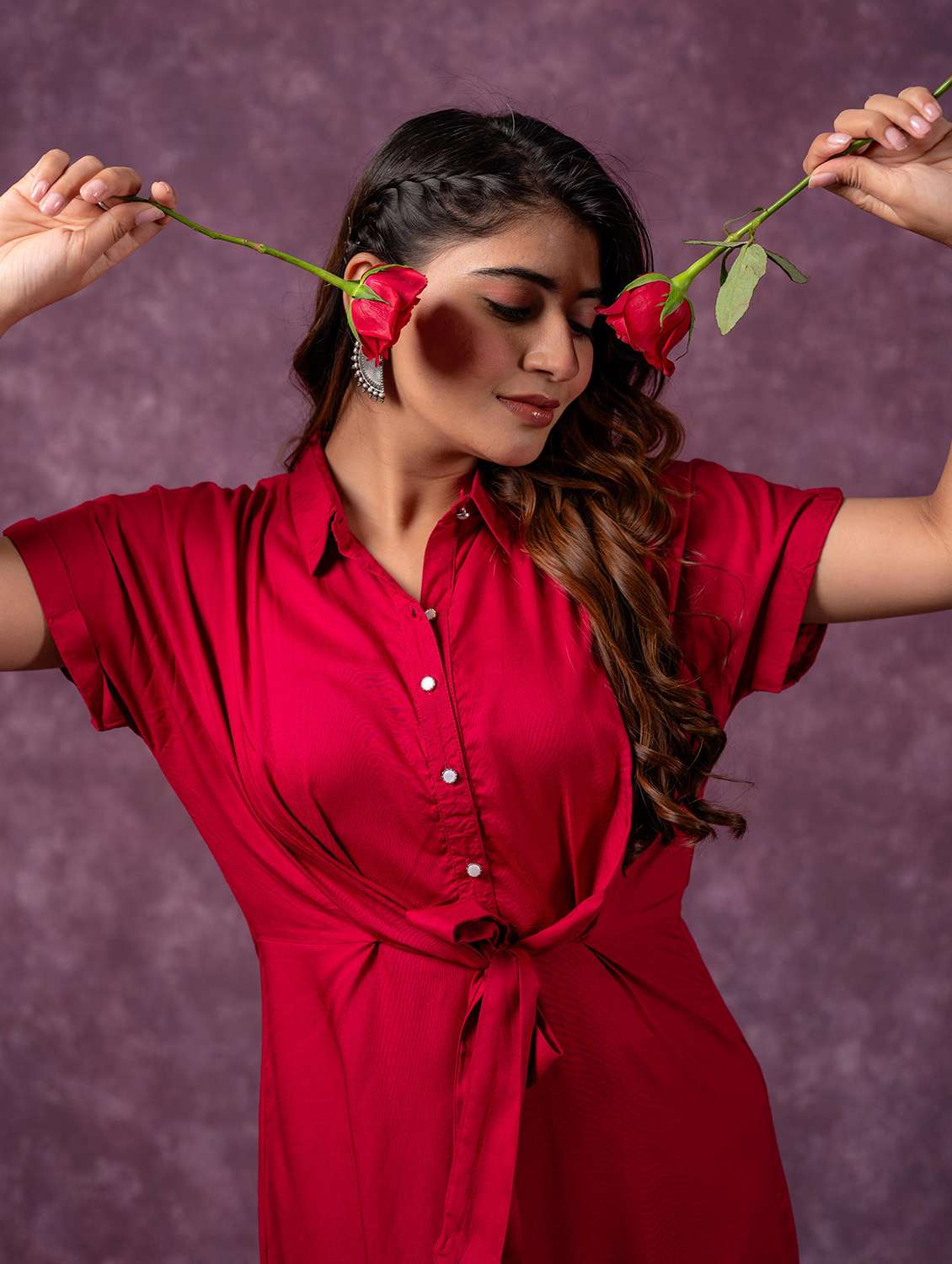 women solid short sleeve a-line dress - 22473107 -  Standard Image - 4