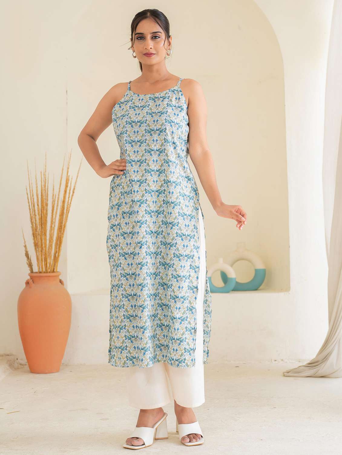 women sky blue cotton straight kurta