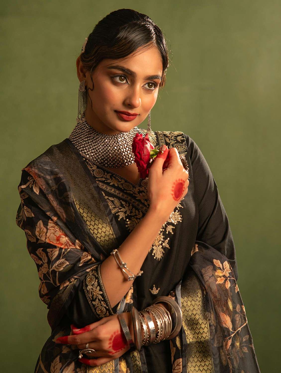 women solid with work three quarter sleeve kurta salwar with dupatta set - 22473174 -  Standard Image - 1